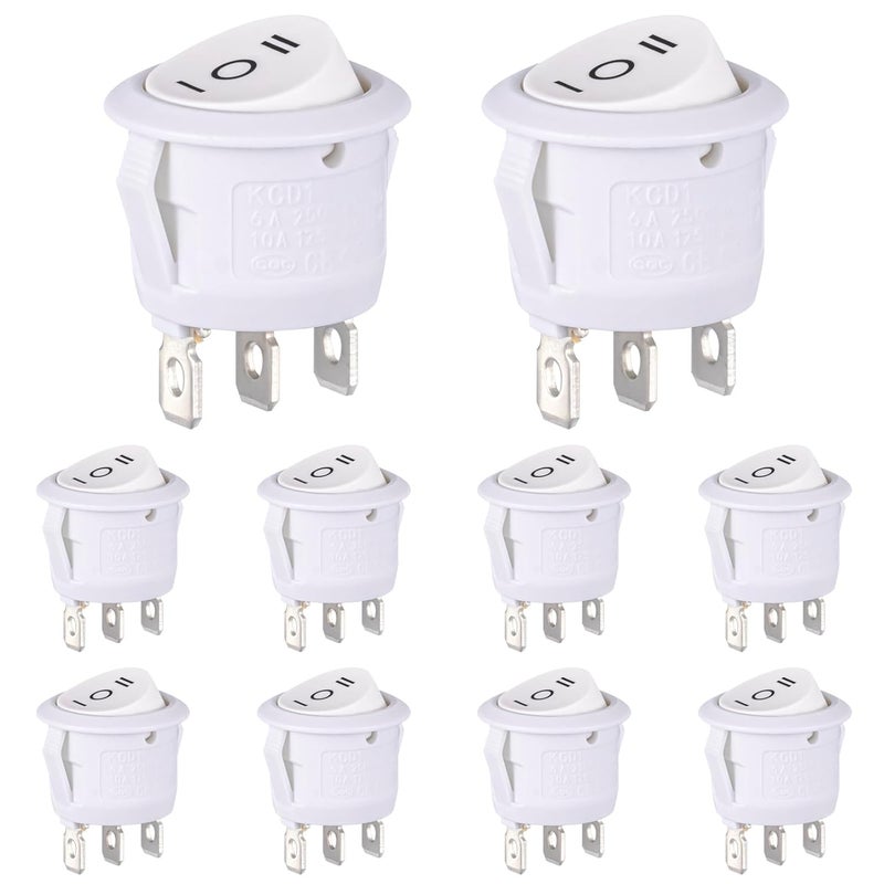 VEXUNGA Round Rocker Switch White 3 Pin 3 Position Mini Circle Toggle Switches On Off On 6A/250V 10A/125V KCD1 Rocker Switch for Rv Car Truck Boat (Pack of 10pcs) - Image 1